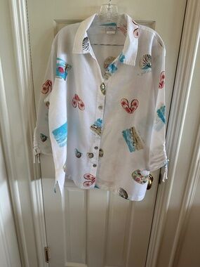 BEACH THEMED HOT COTTON LINEN AND COTTON SHIRT-XL/NWOT